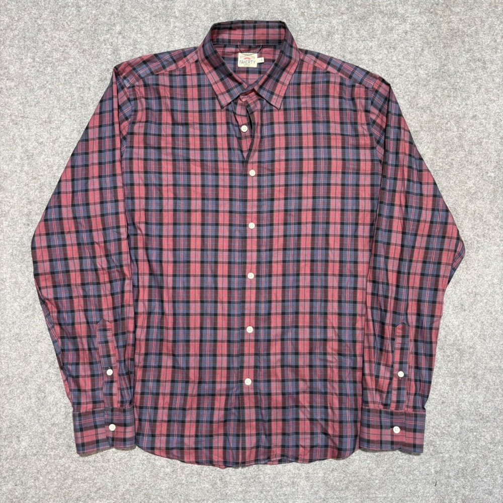Faherty Brand Mens Large Red Blue Plaid Long Sleeve Button Down Shirt